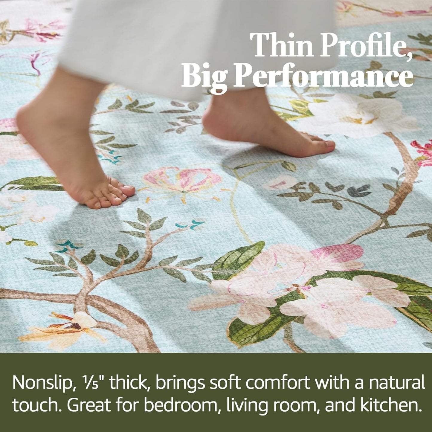 jinchan Floraison Floral Rug for 5FT Radius Corner Washable Sector Rug Oriental Flower Design Non Slip Quarter Circle Lightweight Low-Pile Throw Carpet for Bedroom Reading Nook Office Blue/Pink
