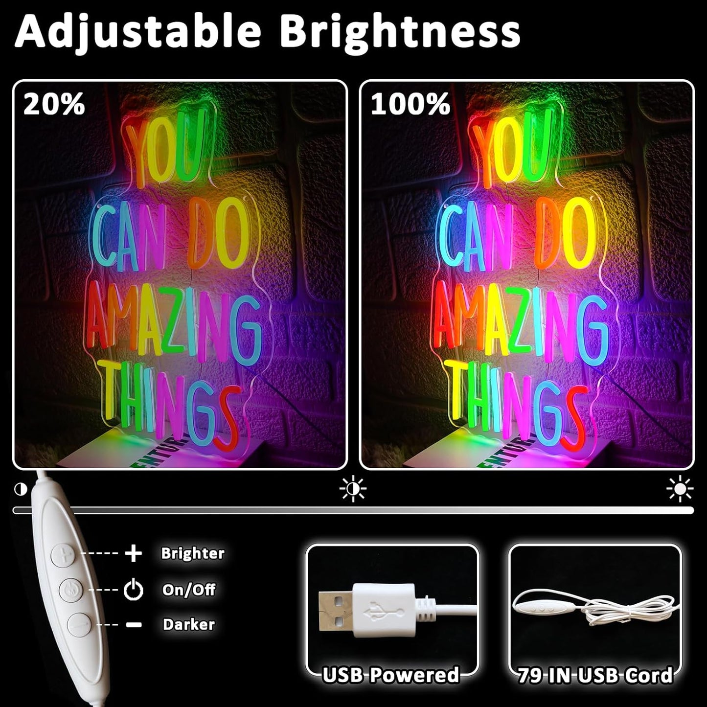 You Can Do Amazing Things Neon Sign for Wall Decor Dimmable Letters Led Sign for Bedroom Colorful Neon Light for Daycare Home Classroom Playroom School Home Party Wall Art Decoration