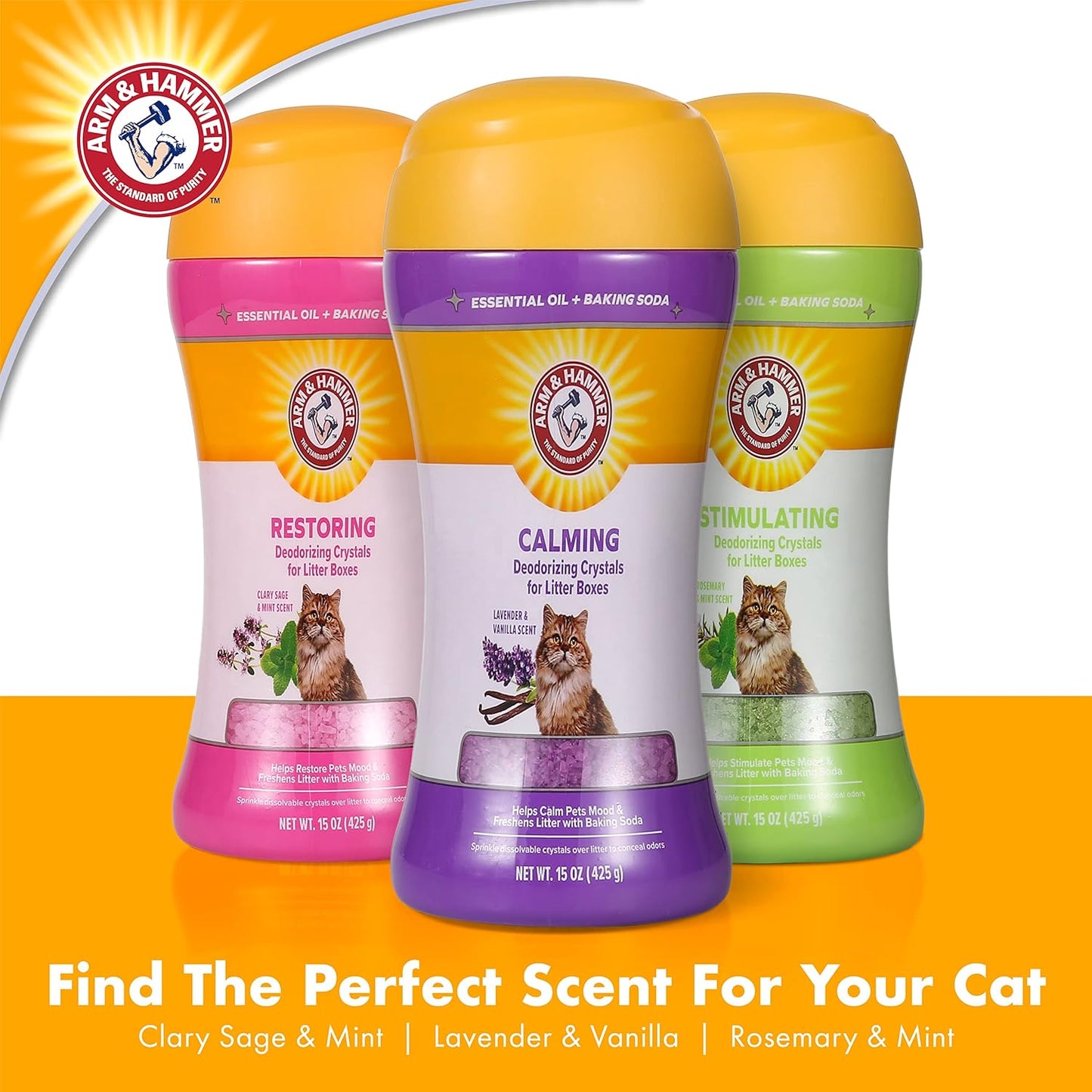 Arm & Hammer Restoring Cat Litter Box Deodorizing Crystals, Litter Deodorizer Additive to Help Absorb Odors and Restore Freshness Between Changes, Clary Sage & Mint Scent, 15 Oz