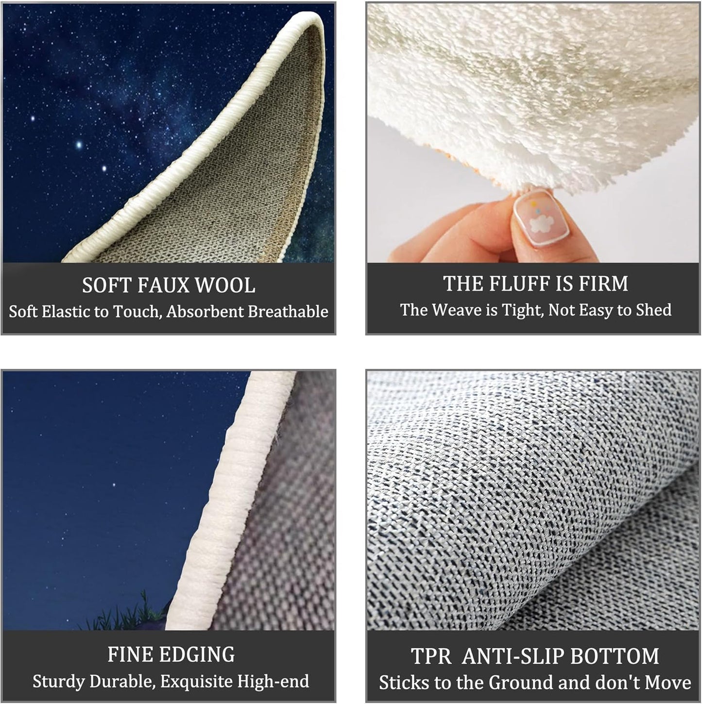 Round Area Rug, 5.25Ft Washable Non-Slip Dark Blue Cute Rabbit Starry Sky Circle Rug, Soft Low-Pile Milky Way Landscape Indoor Small Circular Carpet for Bedroom Entryway Dining Living Room