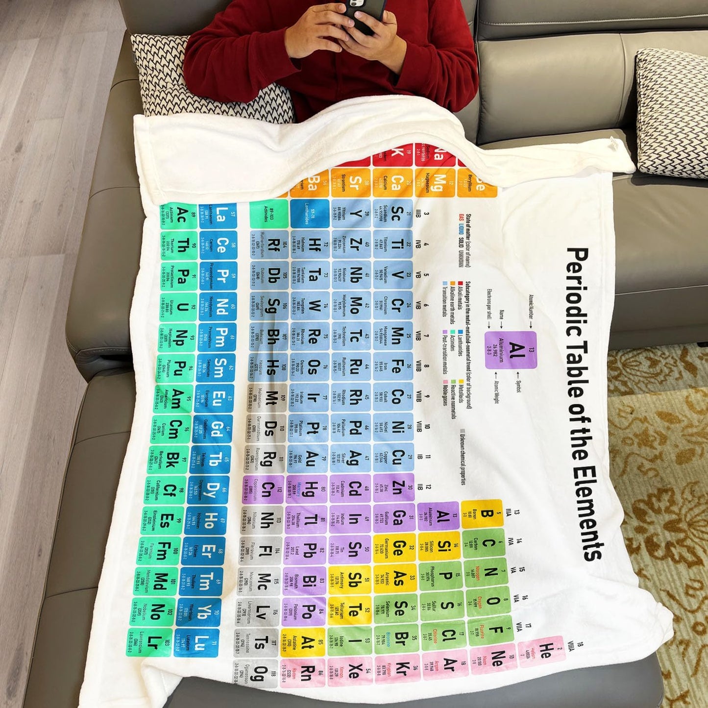 SXCHEN Periodic Table of The Elements Throw Blanket 60" x 80" Plush Blankets for Couch Sofa Bed,Soft Cozy Warm Lightweight Fuzzy Throws with Learning Chemistry Science