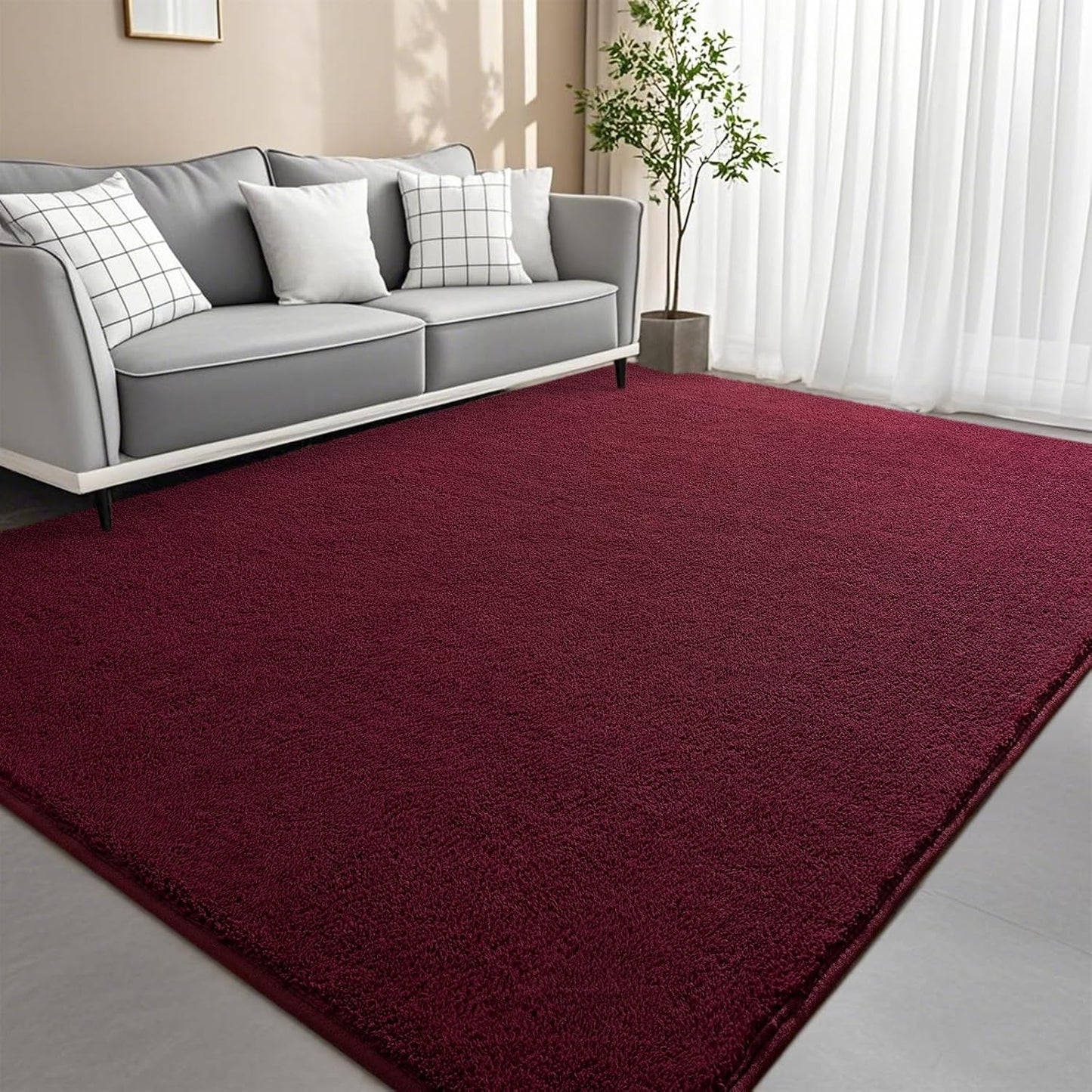 4x6 Feet Area Rugs for Living Room Bedroom,Red Thickened Memory Foam Rug,Low Pile Minimalist Non Slip Rugs,Modern Washable Fluffy Carpet for Kids Boys Girls Dorm Nursery Room Decor