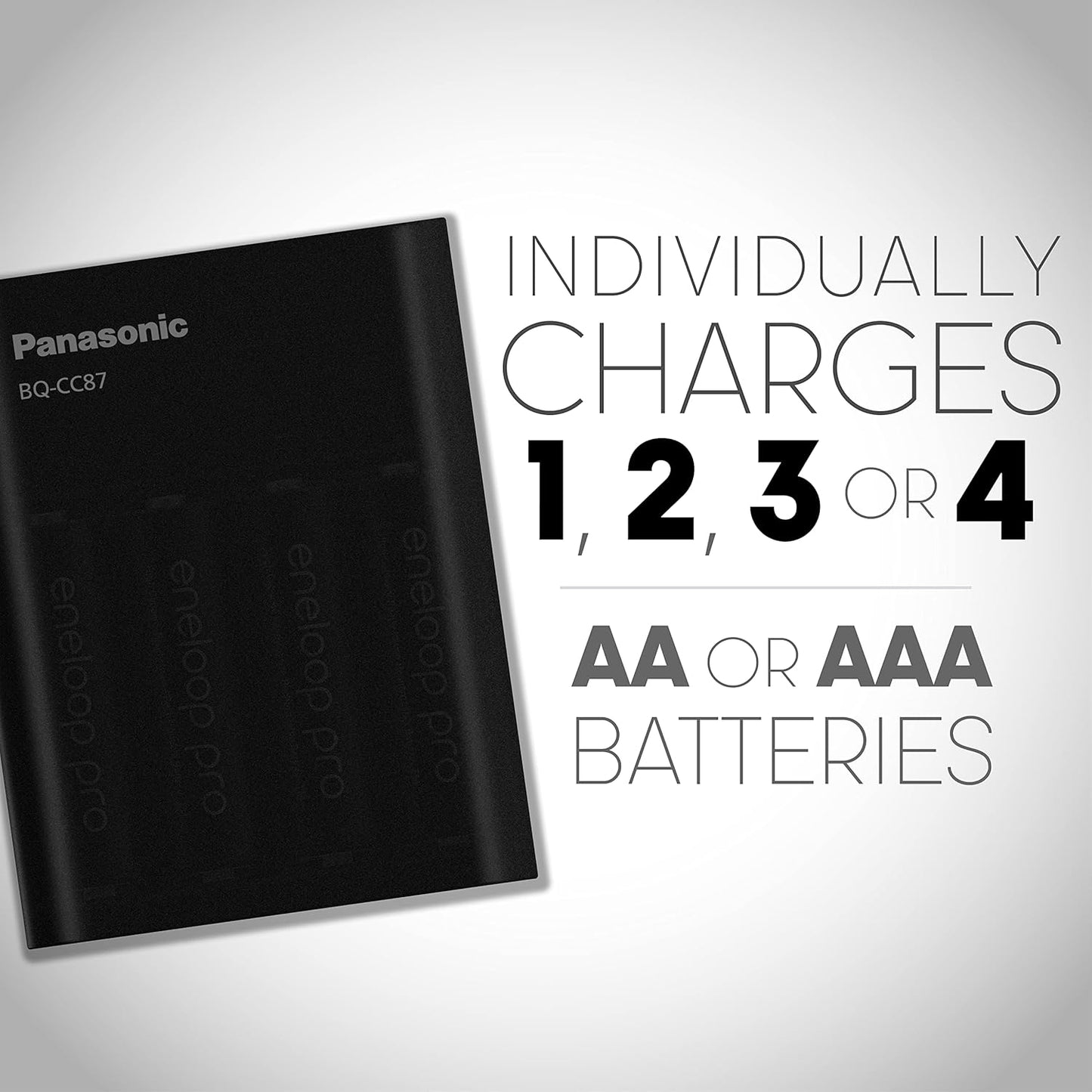 Panasonic K-KJ87K3A4BA Individual Battery Charger with Portable Charging Technology and 4AAA Eneloop Pro Rechargeable Batteries, Black