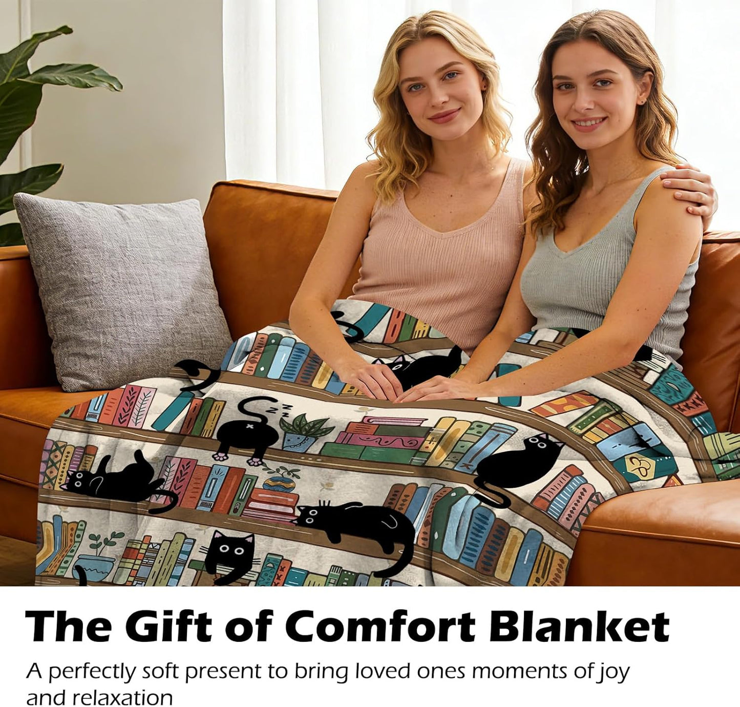 tgruihm Book Lovers Gifts for Readers Blanket, Librarian Gifts Bookshelf Black Cat Stuff Throw Blanket 60"x50", Birthday for Reading Lover Bookish Literary Gifts Blankets Home Decor