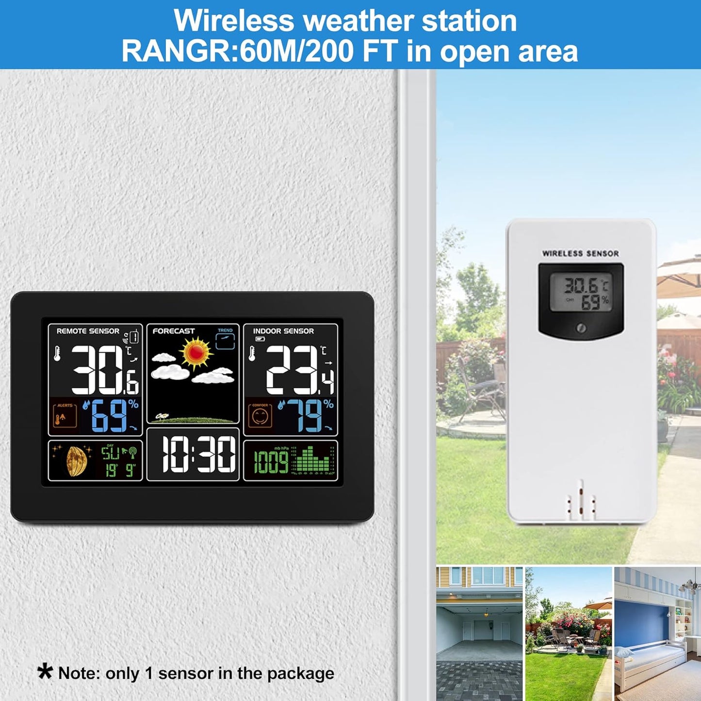 Kalawen Home Weather Stations Wireless Indoor Outdoor Thermometer, Portable Digital Weather Clock Atomic, Bluetooth Color Forecast Station Estacion Meteorologica Weather Monitor with Alarm