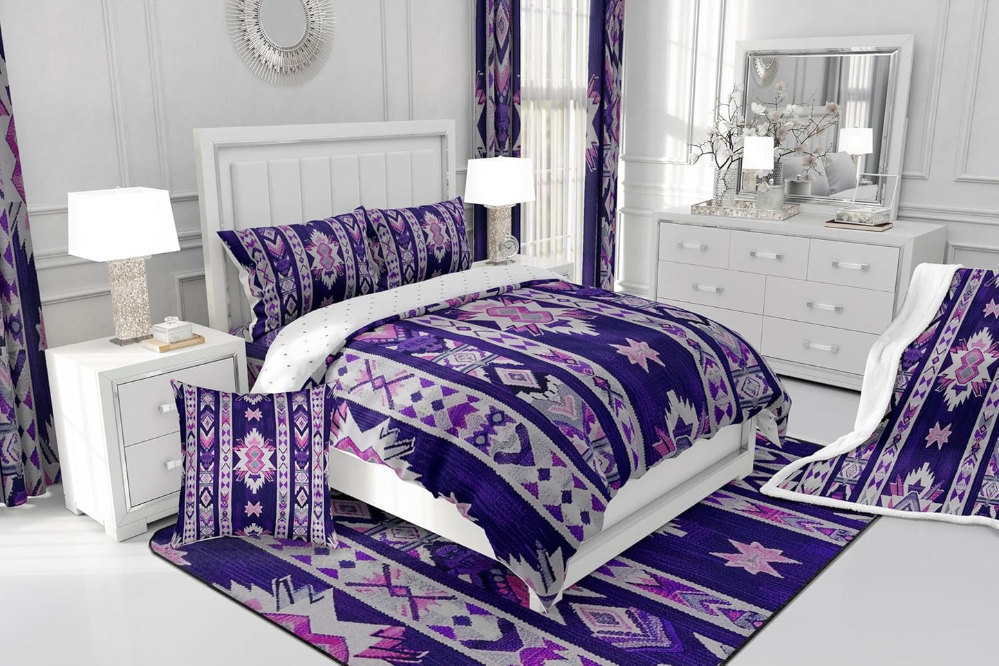 Feelyou Purple Southwestern Fleece Throw Blanket Baby 30"x40" Geometric Plush Blanket for Bed Sofa Couch Tribal Exotic Style Native American Indian Design Sherpa Blanket Stripe Line Fuzzy Blanket