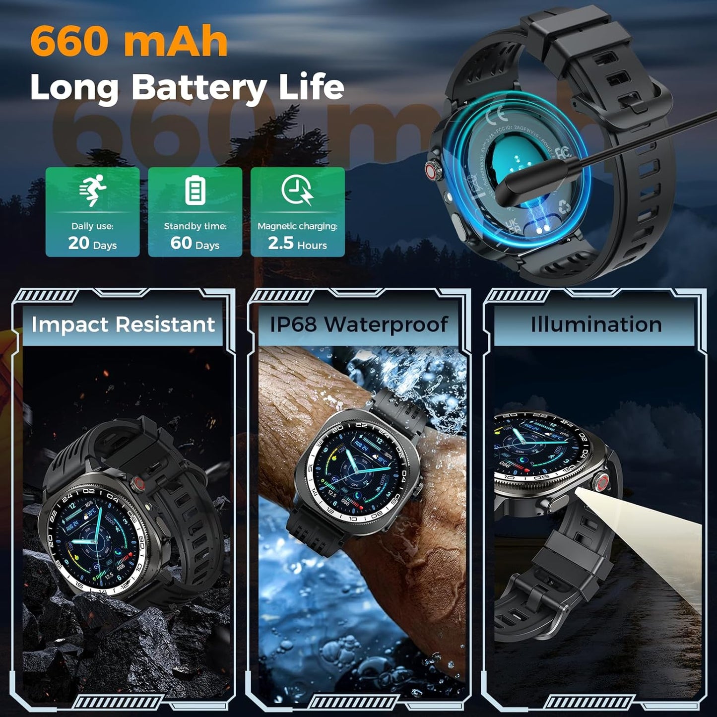Smart Watch, 2026 AMOLED 1.43" Fitness Smartwatch for Men Women, Bluetooth 5.4 Call, 130+Sports Modes, 60+Days Flashlight, Heart Rate/Sleep Monitor, IP68 Waterproof Activity Tracker for Android iOS