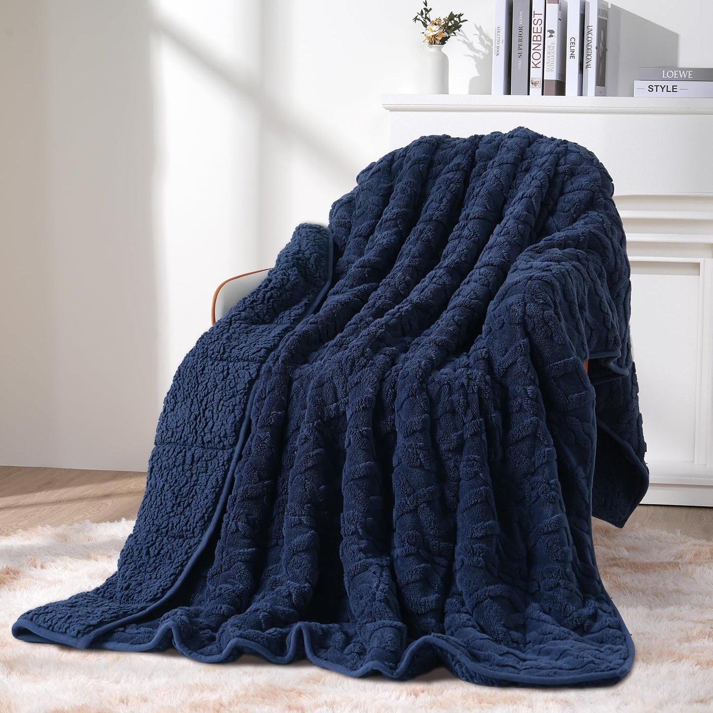Topblan Weighted Blanket for Adults, 60" x 80" 20lbs, Soft Sherpa Queen Size Heavy Blanket with 3D Jacquard Flannel Fleece Weighted Blankets for Couch and Bed