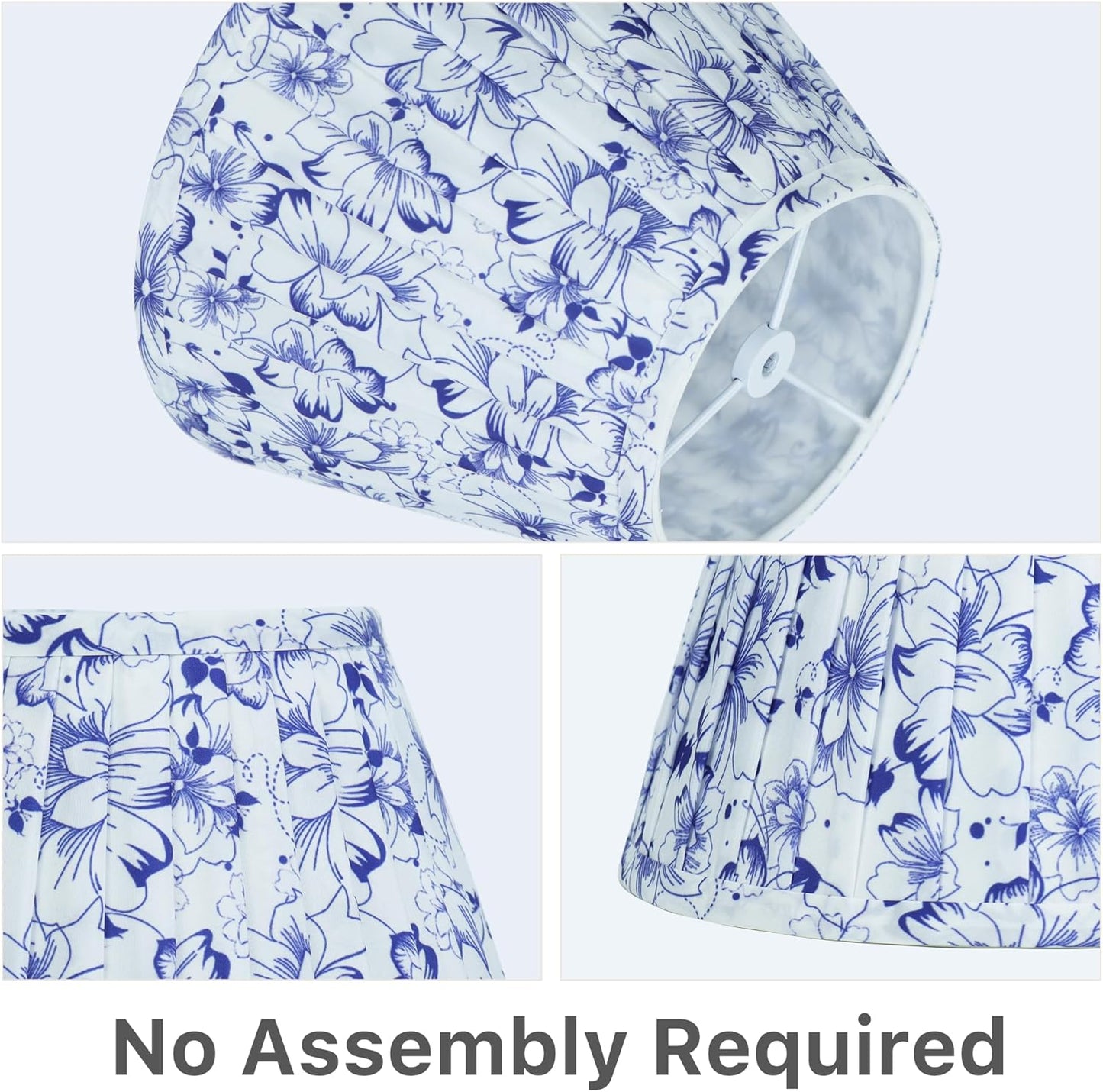 Small Blue Floral Lamp Shade for Bedside & Desk Lamps (1 Pack), 5x9x6.2 Inch Empire Pleated Lampshade, Cloth Lampshade with Spider Fitter, No Assembly, Ideal for Country, Vintage & Coastal Home Decor