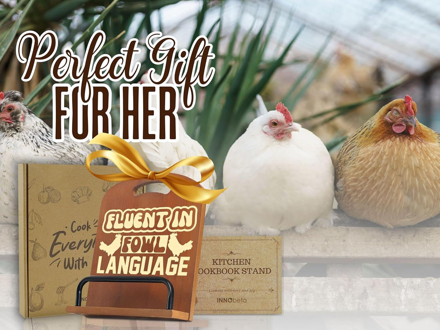 InnoBeta Chicken Gifts for Women, Cookbook Stand for Kitchen Counter, Perfect Gifts for Chicken Lovers on Birthday, Adjustable Tablet Recipe Book Holder, Unique Farmhouse & Kitchen Decor