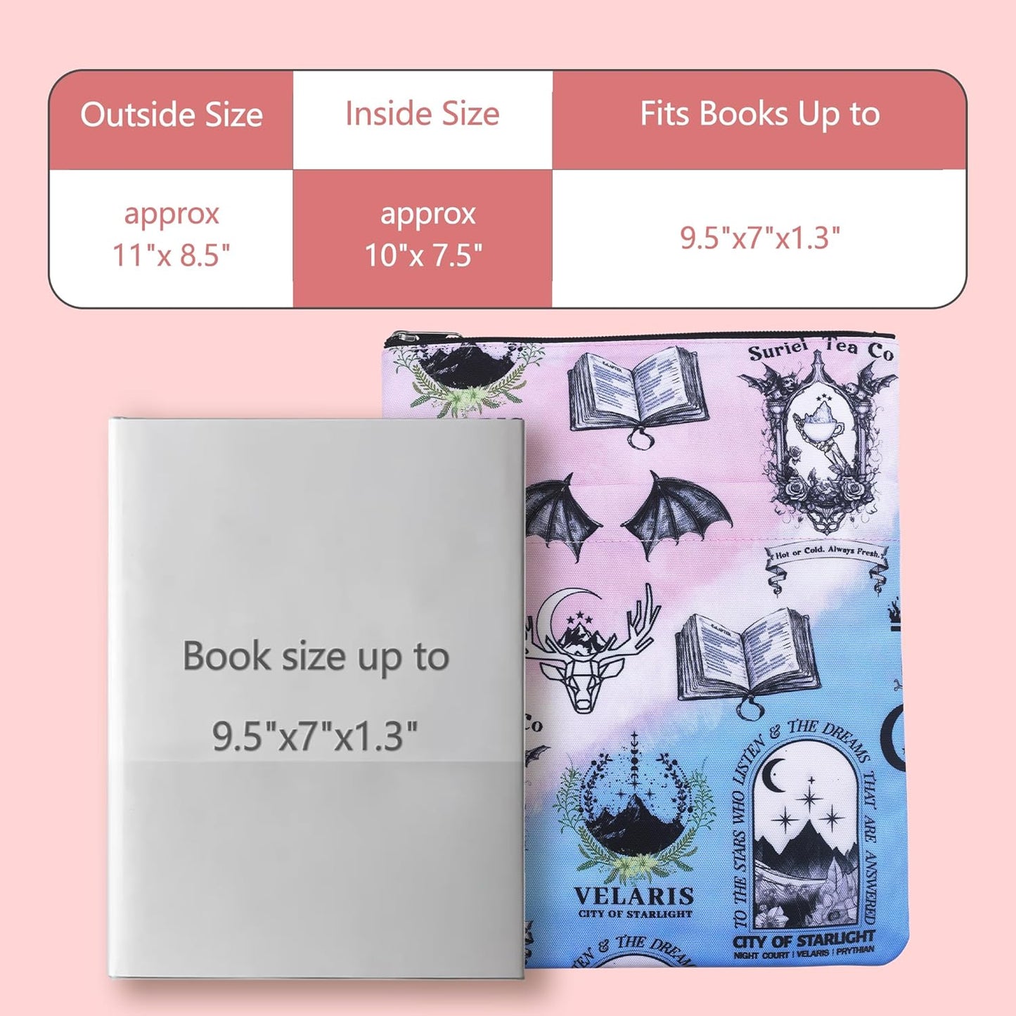Fantasy Book Cover Markers for Reading, VELARIS Book Sleeve, Dark Fairytale Book Covers, Gifts for Men Women Book Lovers, Readers Sleeve Gift Paperback Book Cover with Zipper (Rose A)