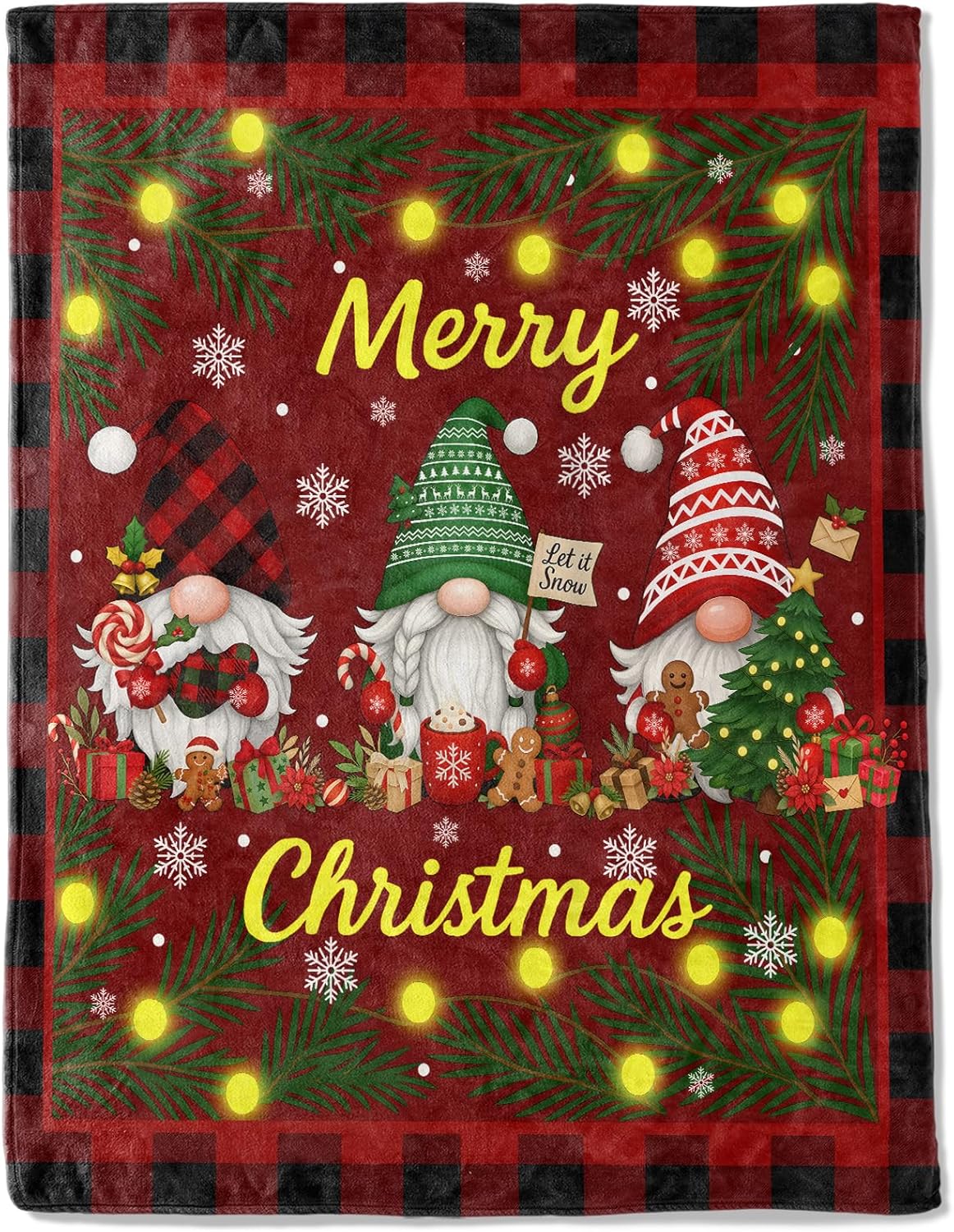 Gnome Christmas Decorative Throw Blanket, Gingerbread Tree Snowflake Print Decoration, Soft Flannel Winter Blankets for Couch Bed Sofa, Holiday Home Decor, Xmas Festival Gifts 50x60 Inch