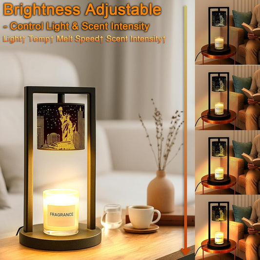 NYC Candle Warmer Lamp - Wax Melter with Timer, Dimmer, Auto Off, Statue of Liberty Decor for Jar Candles, City Skyline Home Decor for Living Room, Bedroom, Housewarming (2 Bulbs Included)