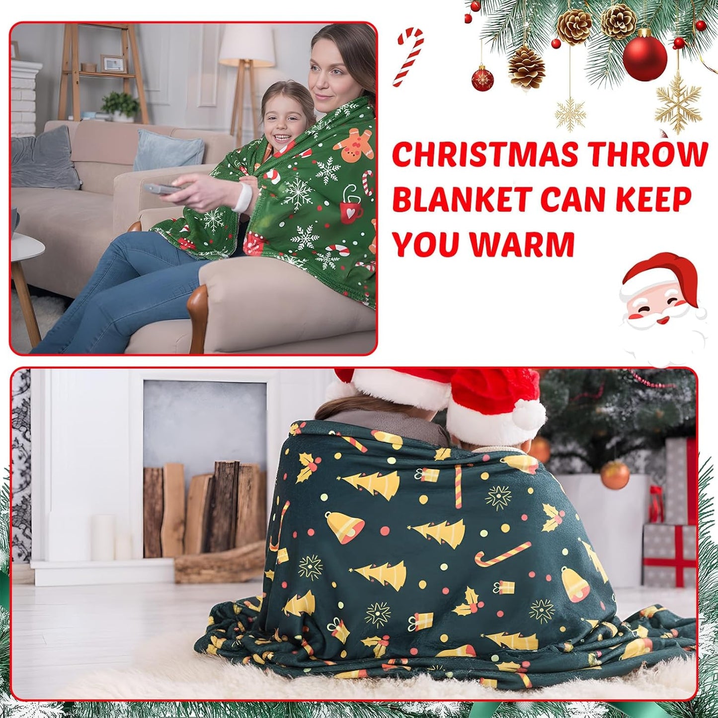 6 Pack Christmas Throws Blanket Bulk Christmas Flannel Blanket Xmas Lightweight Throw Soft Warm Fluffy Plush Quilt for Living Room Couch Dorm, 40 x 50 Inches