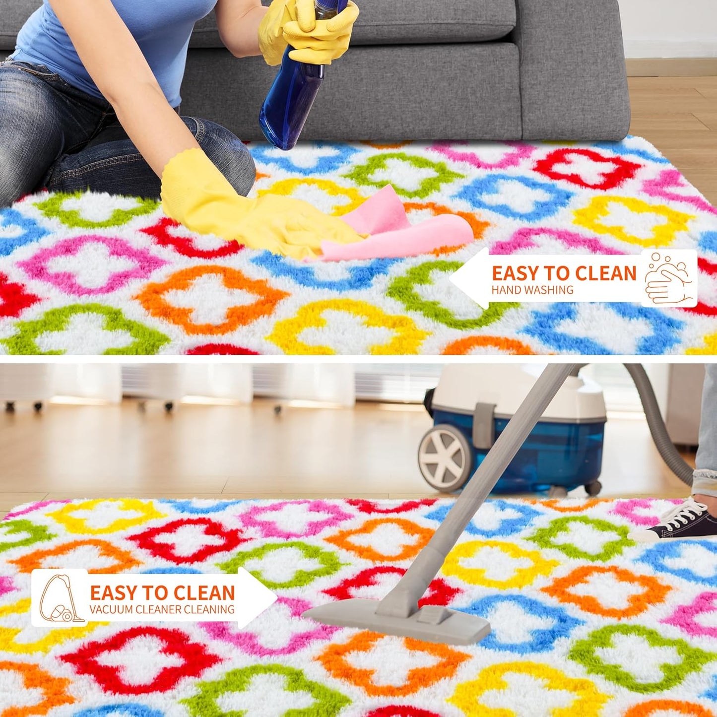 Tepook Fluffy Colorful Rug for Kids, Shaggy Soft Rainbow Area Rugs for Girls Bedroom, Indoor Modern Geometric Moroccan Rugs Plush Girls Kids Rug for Playroom Teens Room Nursery Home Decor, 3 X 5 ft