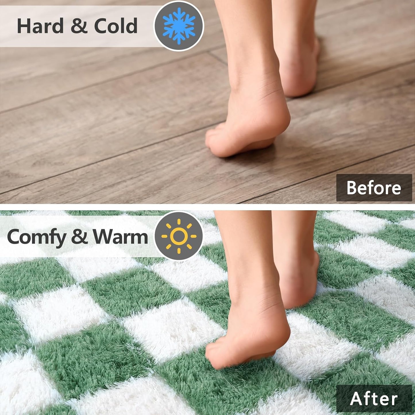 Rugs for Bedroom Living Room, 4x6 ft Sage Green and White Checkered Area Rug, Fluffy Soft Washable Carpet, Modern Non-Slip Shag Carpets for Boys Girls Nursery Home Aesthetic Decor