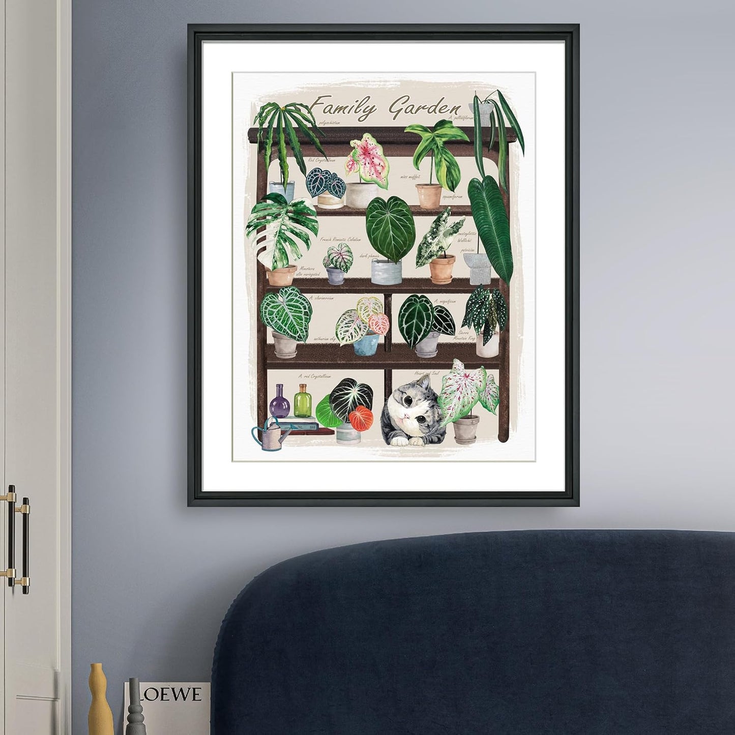 TimAsh Unframed Funny Cat Botanical Wall Art Family Garden Modern Green Plant Decor Tropical Boho Style Cute Kitten Canvas Prints for Bedroom Bathroom Living Room 16'' x 12''
