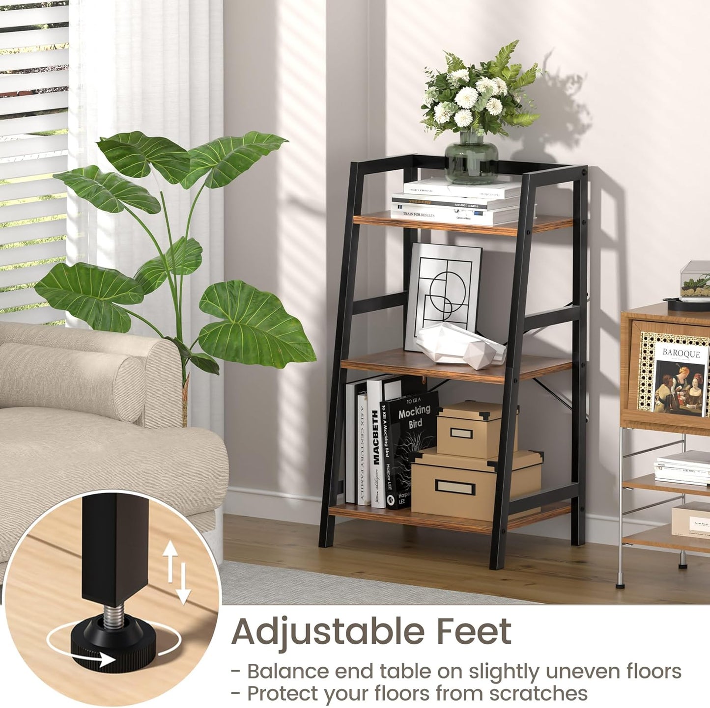 2-Tier Narrow Side Table & 3-Tier Bookshelf