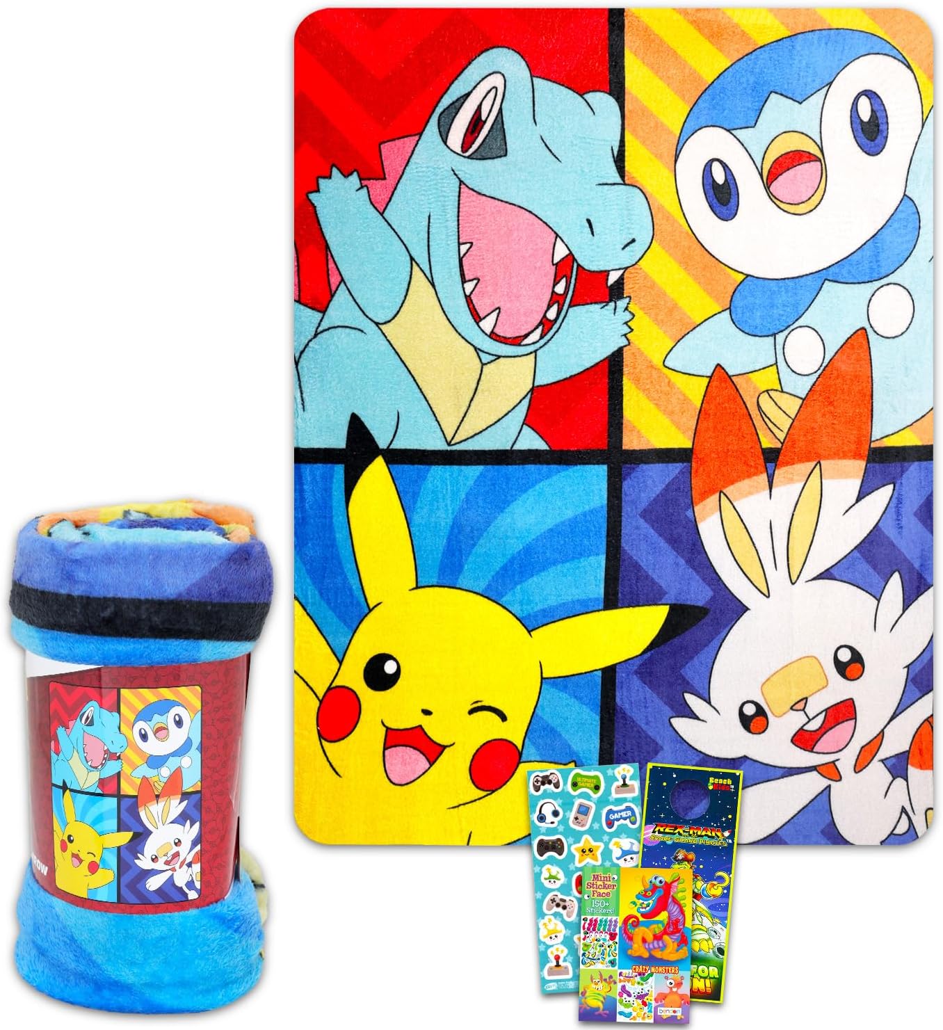 Pokemon Fleece Blanket Set - Bundle with 46" x 60" Pokemon Blanket, Stickers, More for Kids, Toddlers, Children | Pikachu Fleece Throw for Boys, Girls