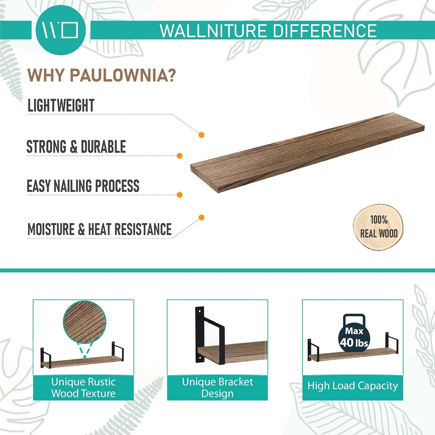 Wallniture Toledo Wood Floating Shelves for Wall Storage, Floating Bookshelf Set of 3, 24"x6" Rustic Wall Shelves for Living Room, Bedroom, Kitchen, Bathroom Storage, Burned Finish