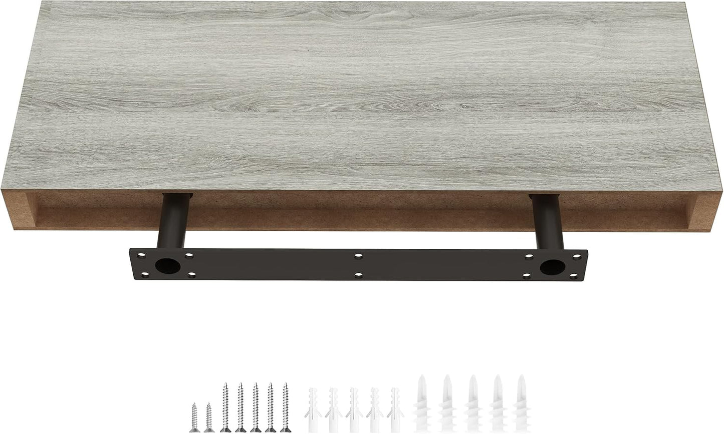 Ballucci Floating Shelf, 36" Wood Wall Shelf with Invisible Brackets for Bathroom, Living Room, Bedroom, Kitchen, Nursery, 6" Deep, Rustic Gray