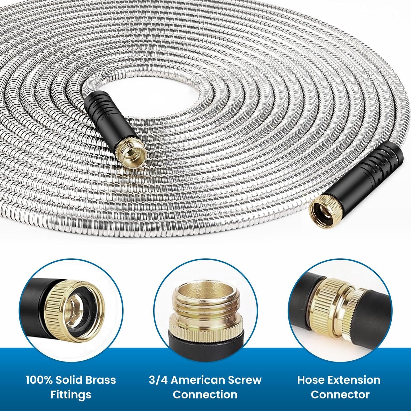 Garden Hose 100FT, Water Hose with 10 Function Nozzle, Garden Hose Metal with Leak-proof Connectors, Kink-Free & Ultra Flexible, Rust/Pet/Puncture Proof for Lawn, Yard, RV, Car Wash, 550PSI