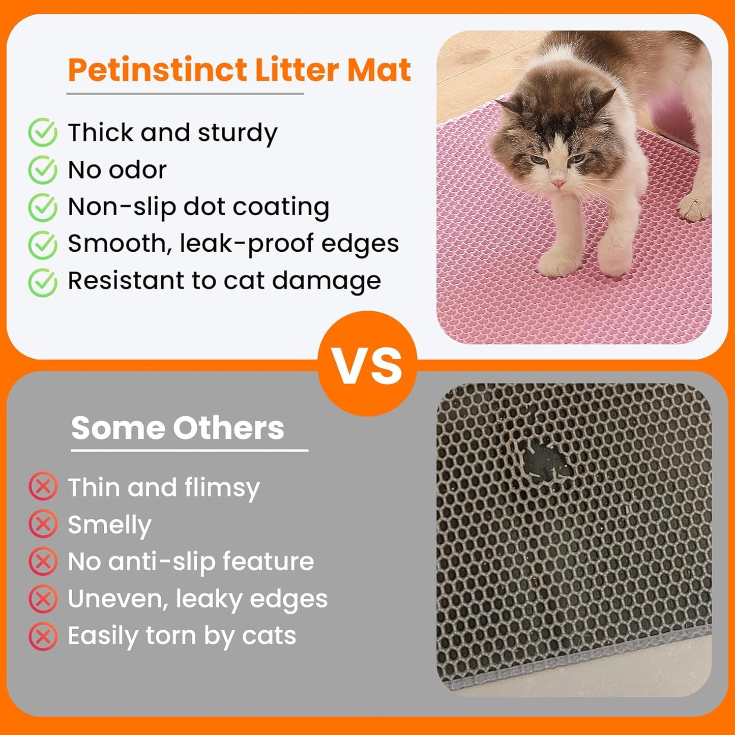 Cat Litter Mat, 24x18 Inches Large Double Layer Honeycomb Cat Litter Trapping Mat, Non Slip Waterproof Urine Proof Cat Litter Box Mat for Floor, Kitty Litter Rug, Cat Supplies, Pink