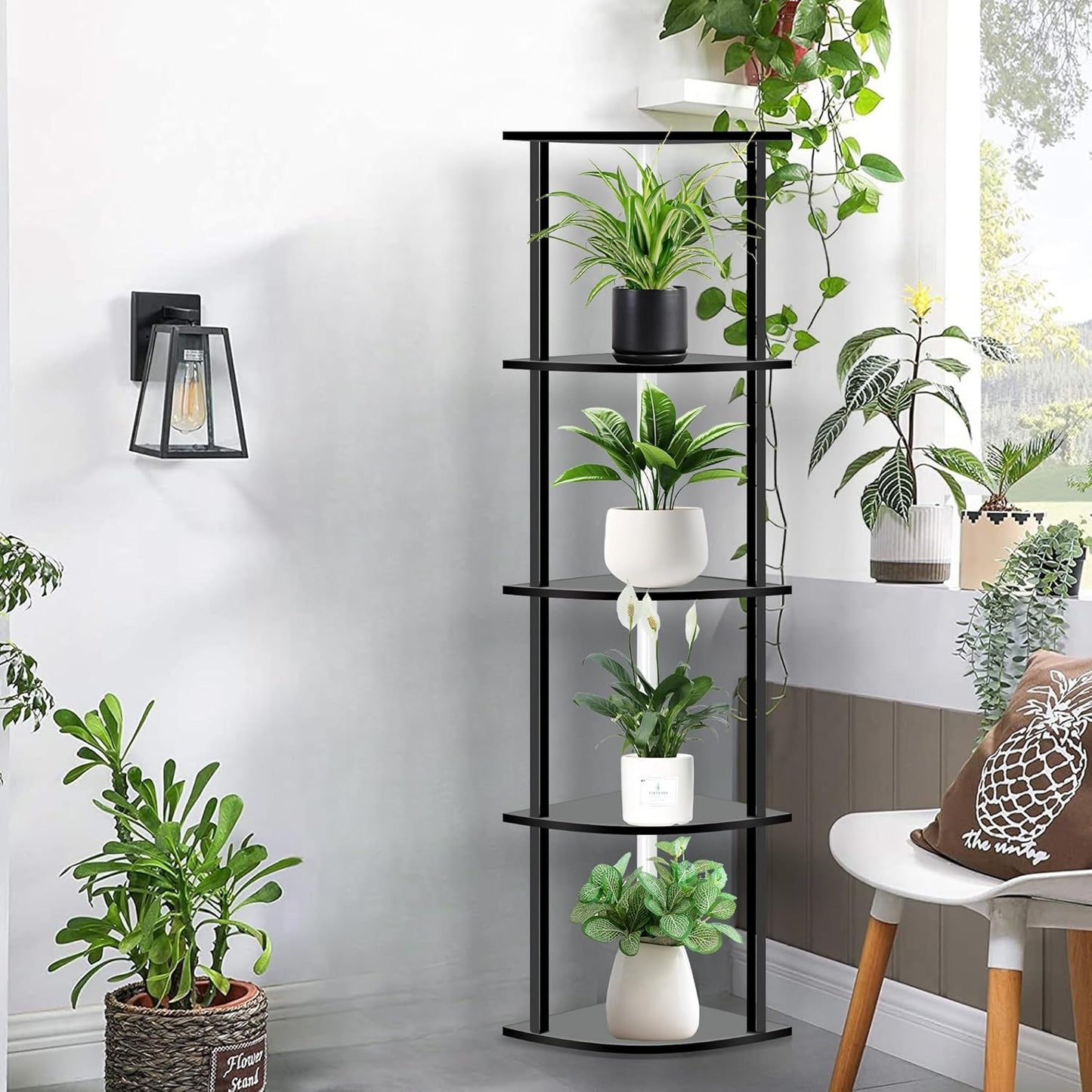 5 Tiers LED Corner Shelf ,65" Stand Floor Lamps for Collectibles , Corner Bookshelf Cabinet Display Shelves with Multiple Color Lights via APP and Remote Control for Living Room Bedroom Home