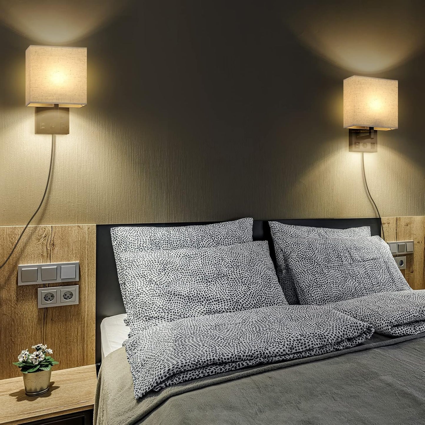 Vrisa Wall Sconces Wall Lamps for Bedrooms Set of 2 Plug in Bedside Lights Wall Mounted with USB Ports Outlet Wall Light Fixtures for Bedroom Living Room Black (2 Bulbs Included)
