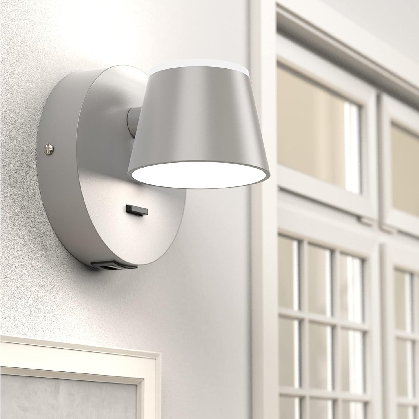 URSOLA Wall Light LED Wall Sconce with On/Off Switch USB Charging Port 110 Volt Hardwired Wall Lamp 350 Rotatable Up Down Sconces Wall Lighting (Grey)