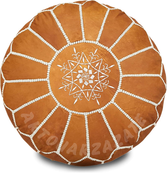 ARTOUARZAZATE Premium Moroccan Leather Ottoman Pouf Cover, Ottoman Footstool Hassock 100% Real Natural Leather pouffe, Home Gifts, Wedding Gifts, Foot Stool (Brown)