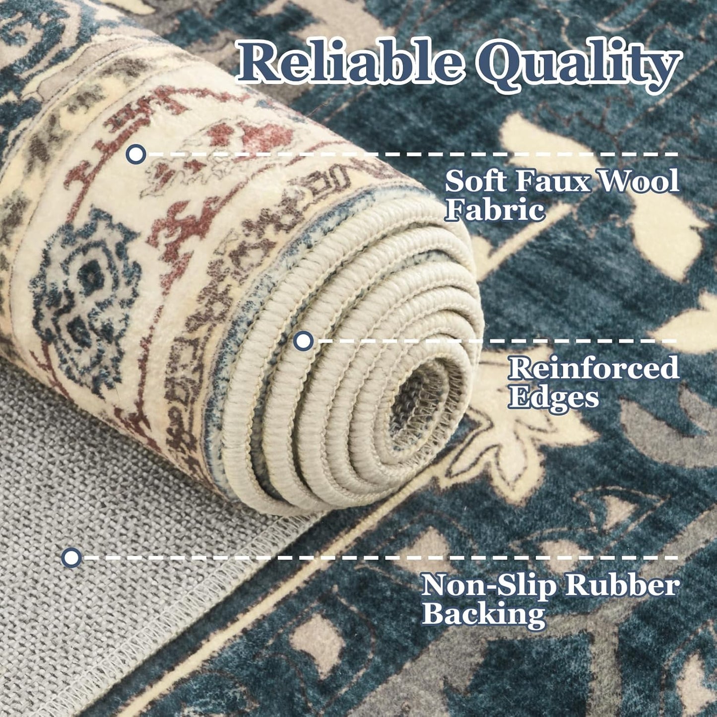 Farmhouse Entryway Rugs 2x6, Low Pile Kitchen Runners Washable Non Slip, Distressed Medallion Printed Carpet Runners for Hallway/Bathroom/Bedroom Bedside/Laundry Room, Deep Blue/Multi