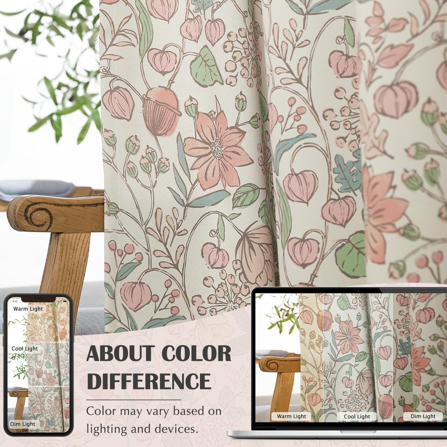 jinchan Nursery Curtains 95% Blackout Pink Floral Curtains for Girls Room, 84 Inch Length Farmhouse Drapes for Bedroom Living Room Darkening Window Treatment Grommet Top Set of 2 Panels