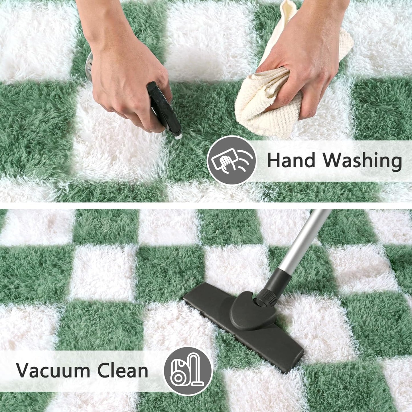 Rugs for Bedroom Living Room, 4x6 ft Sage Green and White Checkered Area Rug, Fluffy Soft Washable Carpet, Modern Non-Slip Shag Carpets for Boys Girls Nursery Home Aesthetic Decor