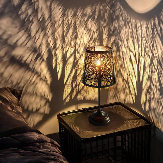 3 Level Dimmable Touch Table Lamp, Black Metal Tree Pattern Shadow Lamp, Small Bedside Night Light for Kids, Vintage Accent Decor Lamp Halloween Indoor Mood Lighting Bedroom Living Room Small Spaces