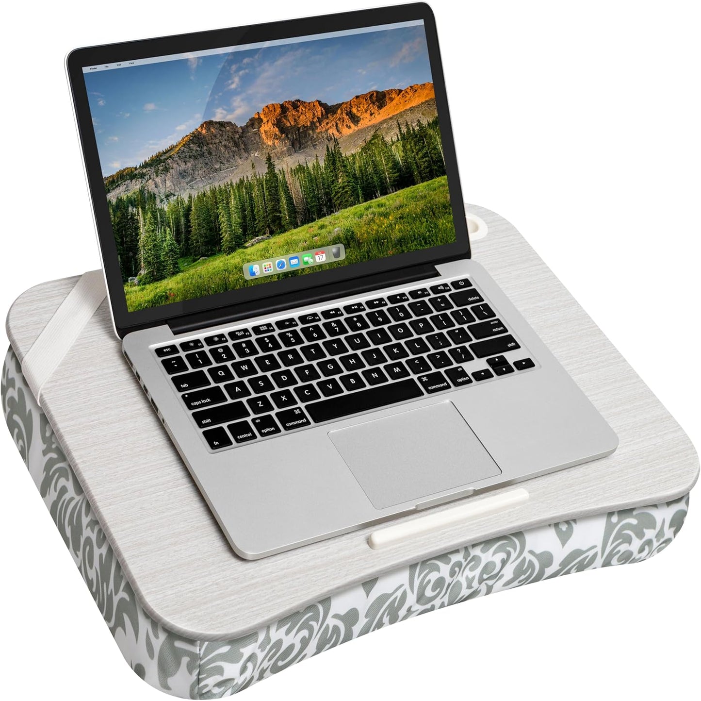 LAPGEAR XL Designer Lap Desk with Phone Holder and Device Ledge - Gray Damask - Fits up to 17.3 Inch Laptops - Style No. 45524