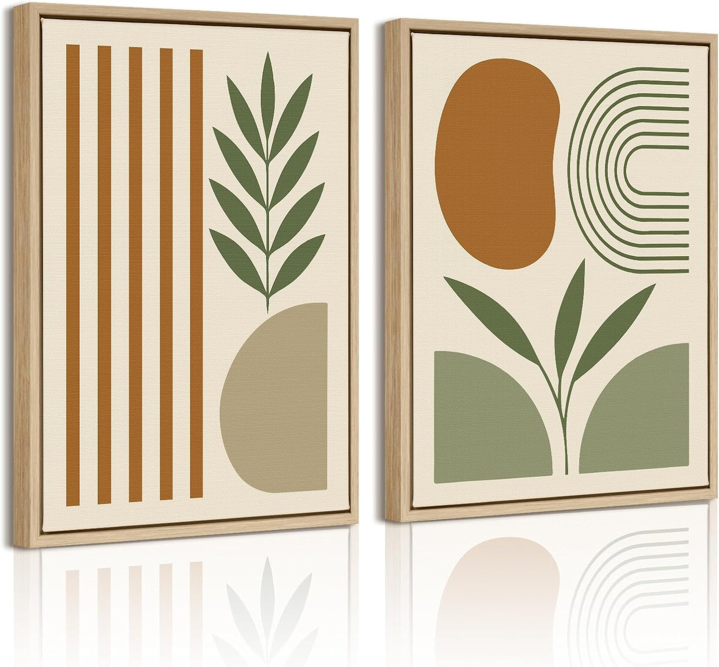 DAJONART Minimalist Boho Wall Art Set of 2,Sage Green & Olive Gray Abstract Prints Duo Framed Canvas for Modern Organic, Japandi, and Bedroom Decor,Neutral Earth-Tone Geometric Wall Decor,12x16 in