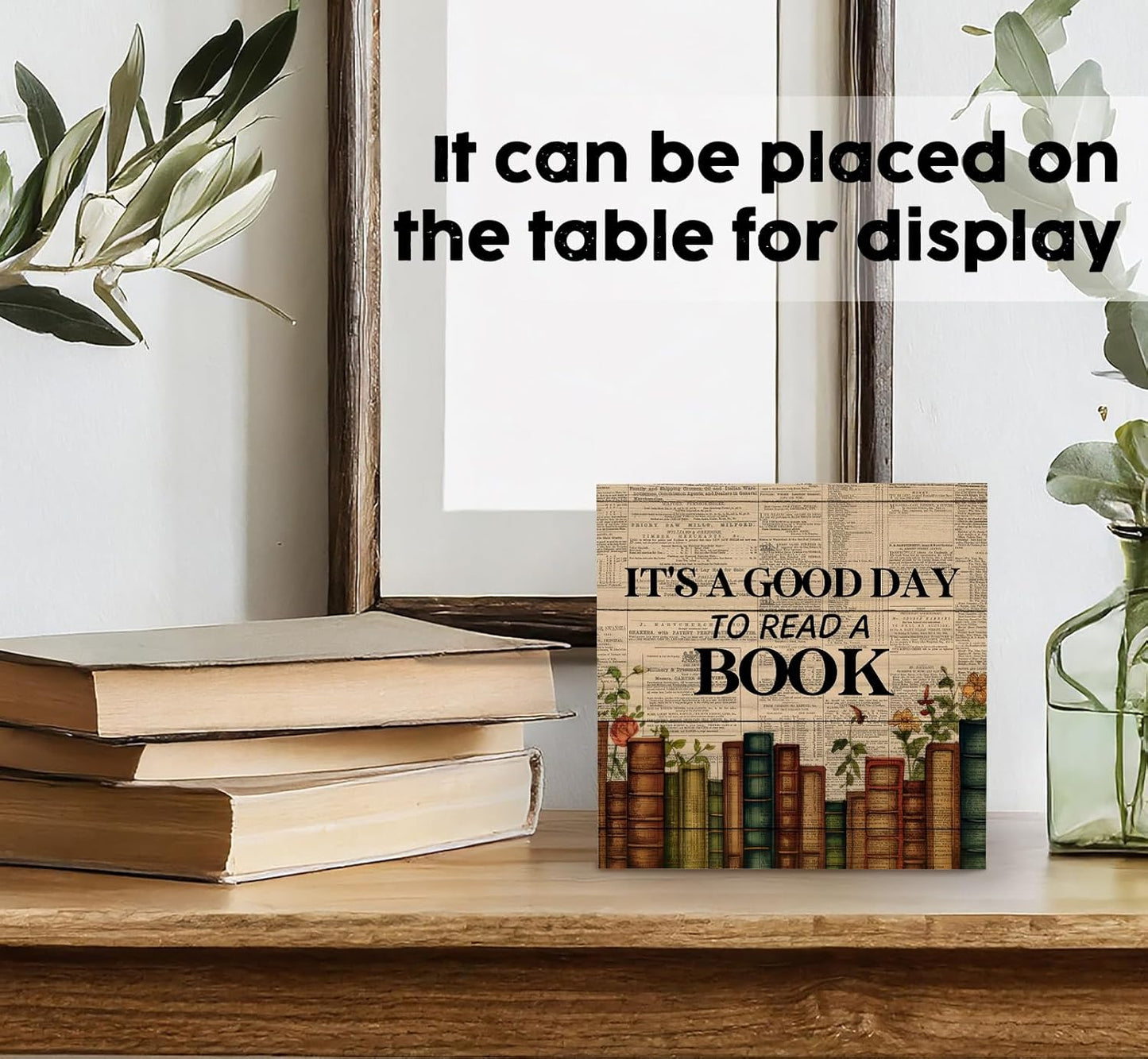 Reading Corner Decor Floral Book Sign,It's a Good Day to Read a Book Inspirational Reading Wooden Sign,Home Library Toddler Kids Reading Room Nook Decor Sign,Book Shelf Decor Signs,5x5 Inch