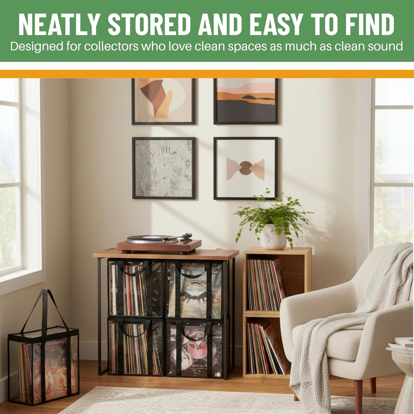 Evelots Vinyl Storage Bag (6-Pack) Clear PVC Plastic Media Carrying Case with Zipper - Holds 216 LP Albums Total - Strong Handles - Protects Vinyl from Dirt & Moisture