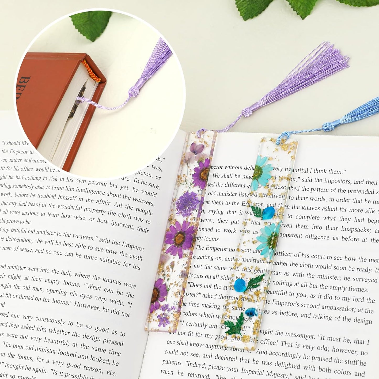 Handmade Bookmark for Women, 4 Pieces Dried Flower Resin Bookmarks with Tassel and Transparent Floral Book Page Holder Set Cute Book Accessories Gift for Reading Lover Students Teachers