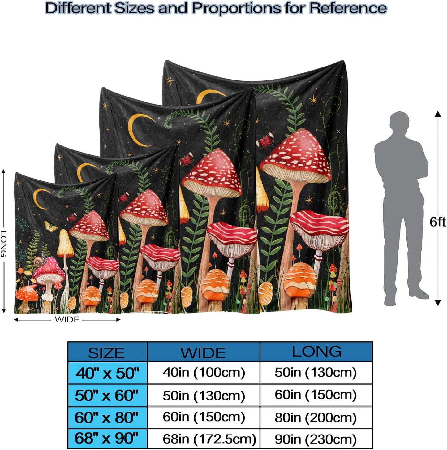 Leeisysme Mushroom Fleece Throw Blanket, Garden Plant Moon Butterfly Cozy Decor Nap Blankets Decoration Sofa Bed Couch Chair or Dorm Throws 40×50 inches