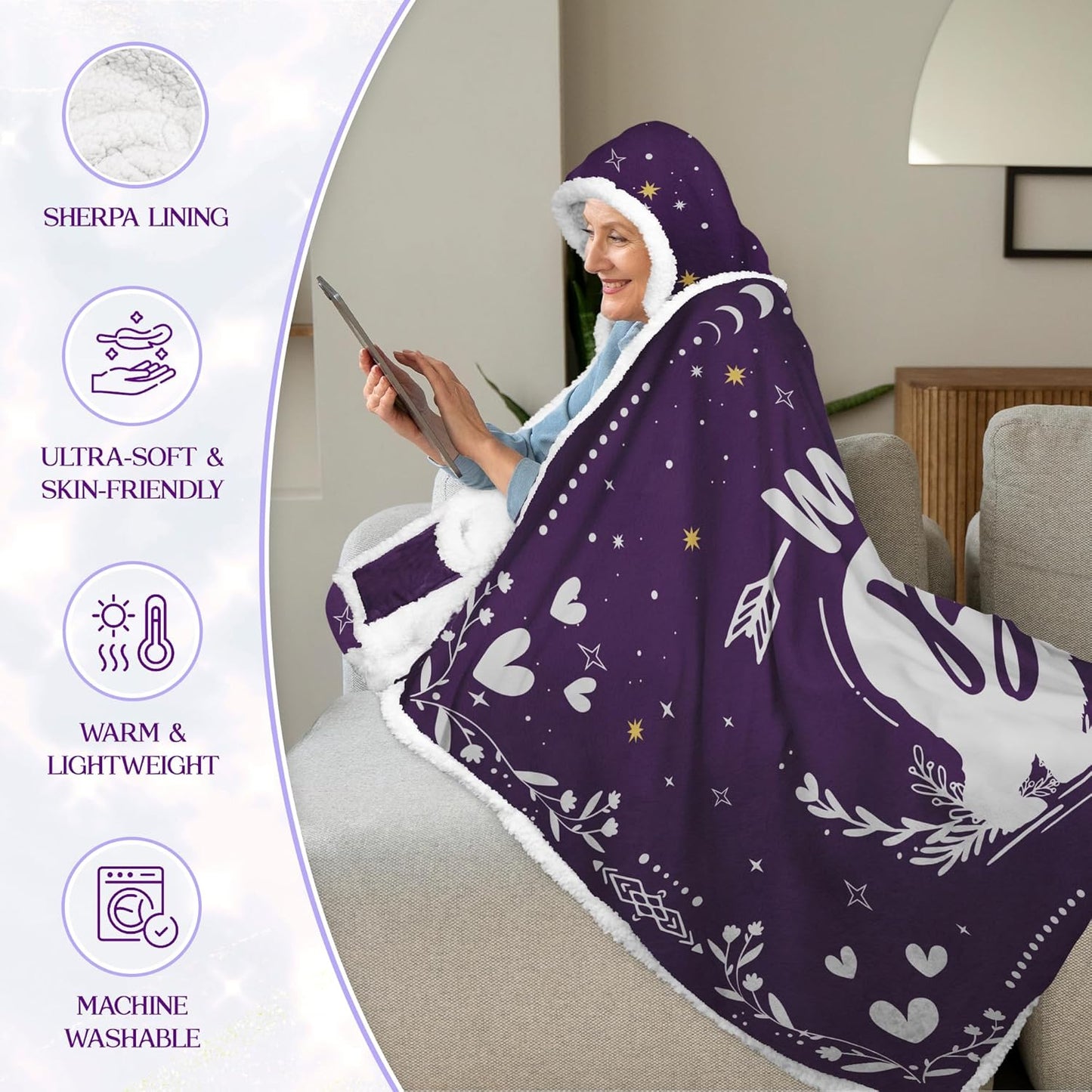 GEEMBI Birthday Gifts for Mom from Daughter and Son - Purple Mama Wearable Blanket Hoodie 47x72 in - Mothers Day and Birthday Gifts for Women, Mama Gift for Women, Gift for Mother in Law