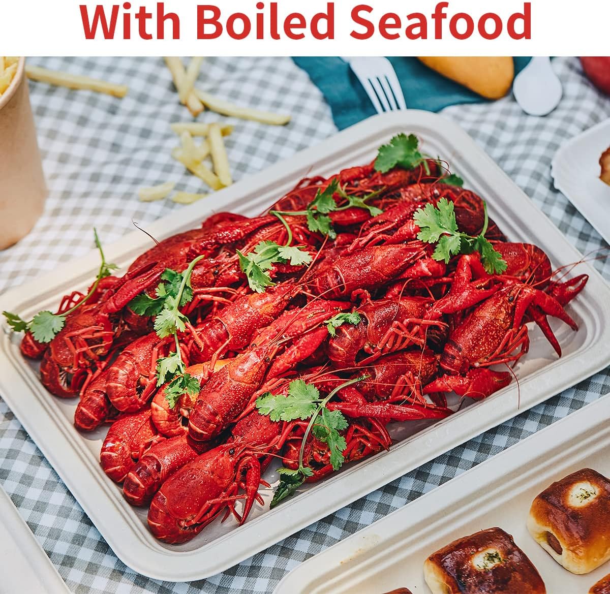 bloomoon 50 Pack 14 inch Disposable Crawfish Trays,Large Paper Plates 14 inch Food Trays Disposable for Seafood Lobster Crab BBQ, Crawfish Boil Party Supplies