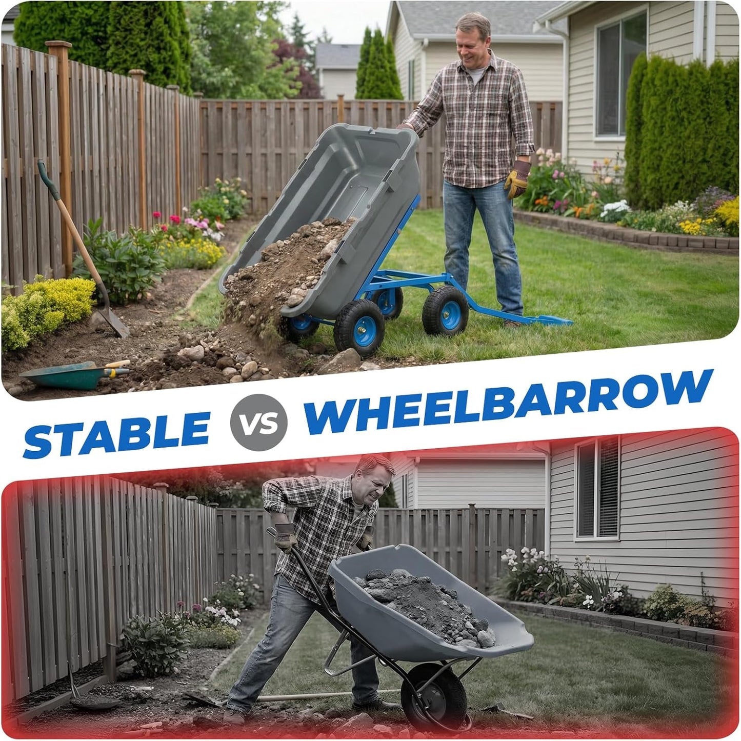 Sekey 1000lbs Garden Dump Cart for Seniors, Capacity Yard Wagon with Rubber Tires, Quick-Release Dumping & Easy-Maneuver Handle for Soil, Rocks, and Firewood, Gray