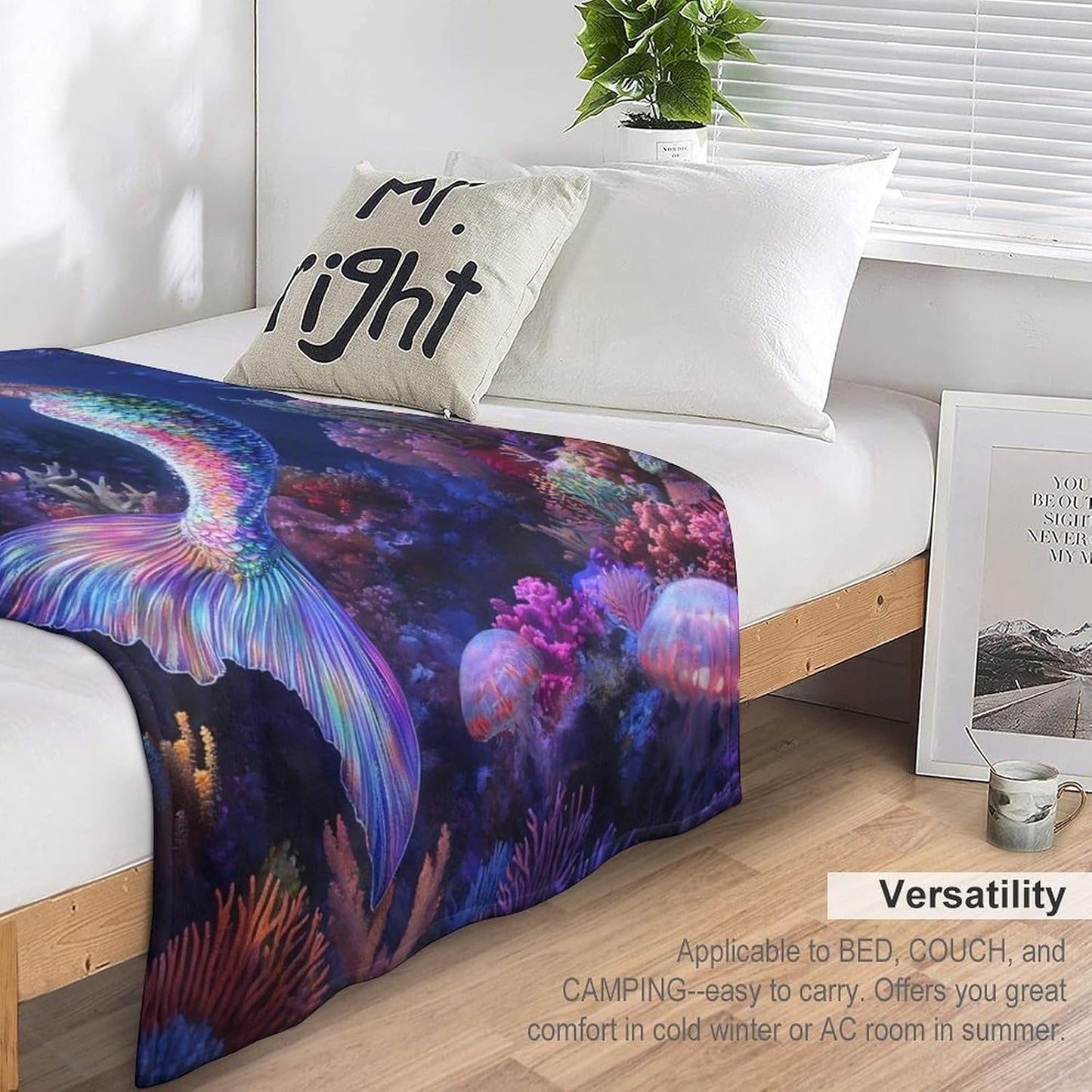 Mermaid Blanket, Ocean Mermaid Gifts Jellyfish Decor Pictures Blankets, Mermaids Throw Blanket for Sofa Couch Bed Living Room Soft Warm Cozy for Adults Kids Men Women 40"x50"