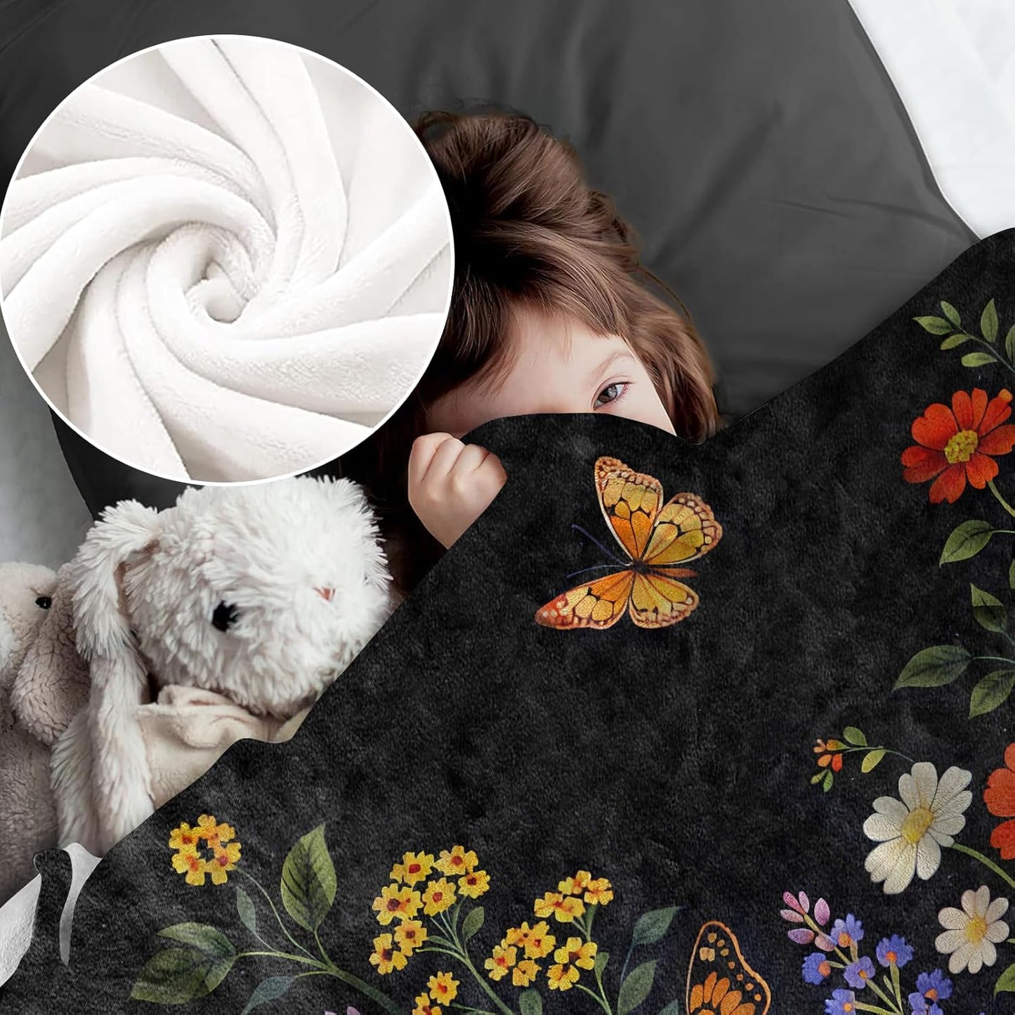Book and Butterfly Throw Blanket for Book Lovers, Vintage Floral Library Art Flannel Throws Blankets, Reading Garden Gifts, Soft Warm Cozy for Sofa Couch Bed Home Decor 60" x 50"