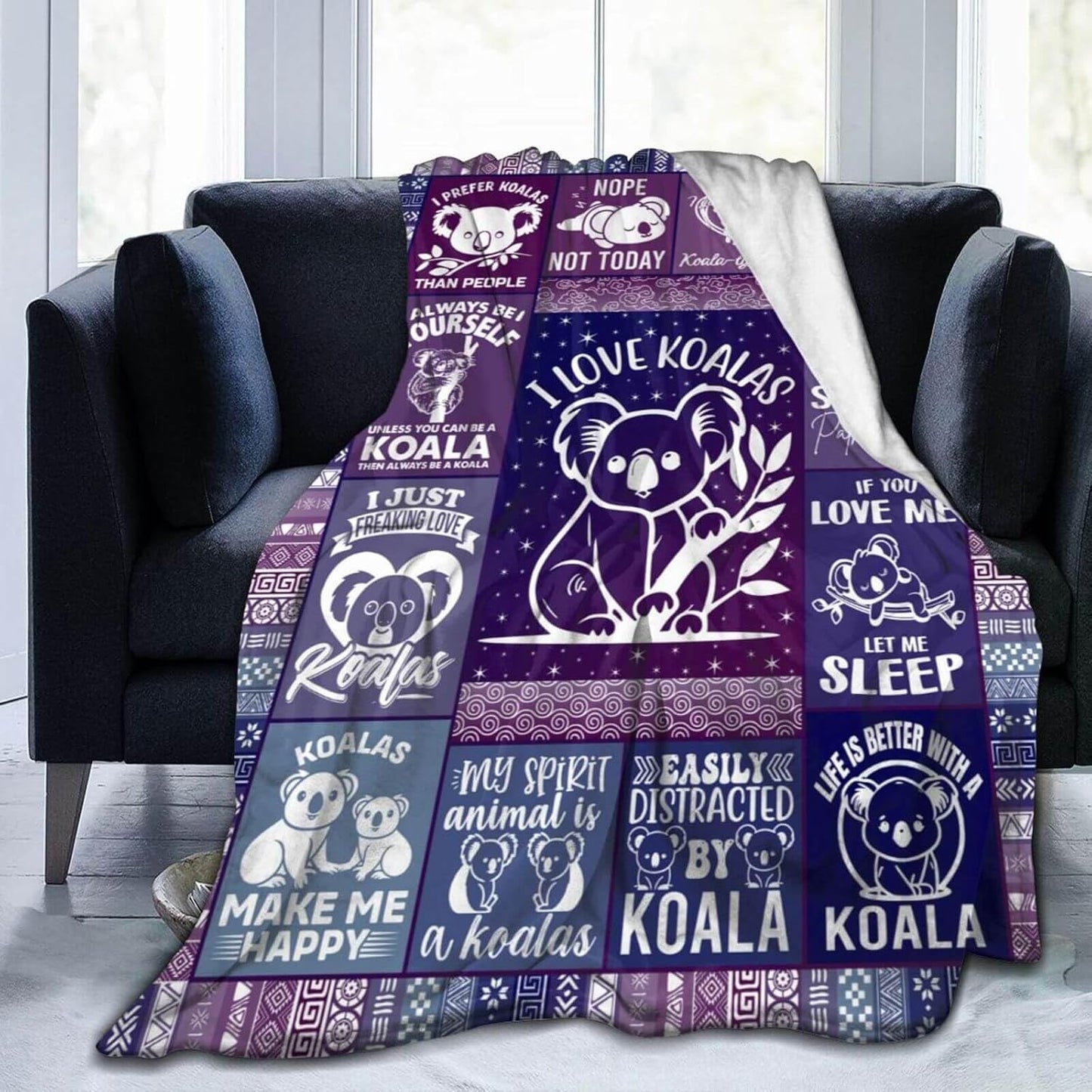 Koala Blanket for Boys Girls, Cute Koala Themed Design Printed Purple Throw Blankets for Kids Lap, Chair Sofa, Warm Soft Cozy Blanket, 40"x 50"