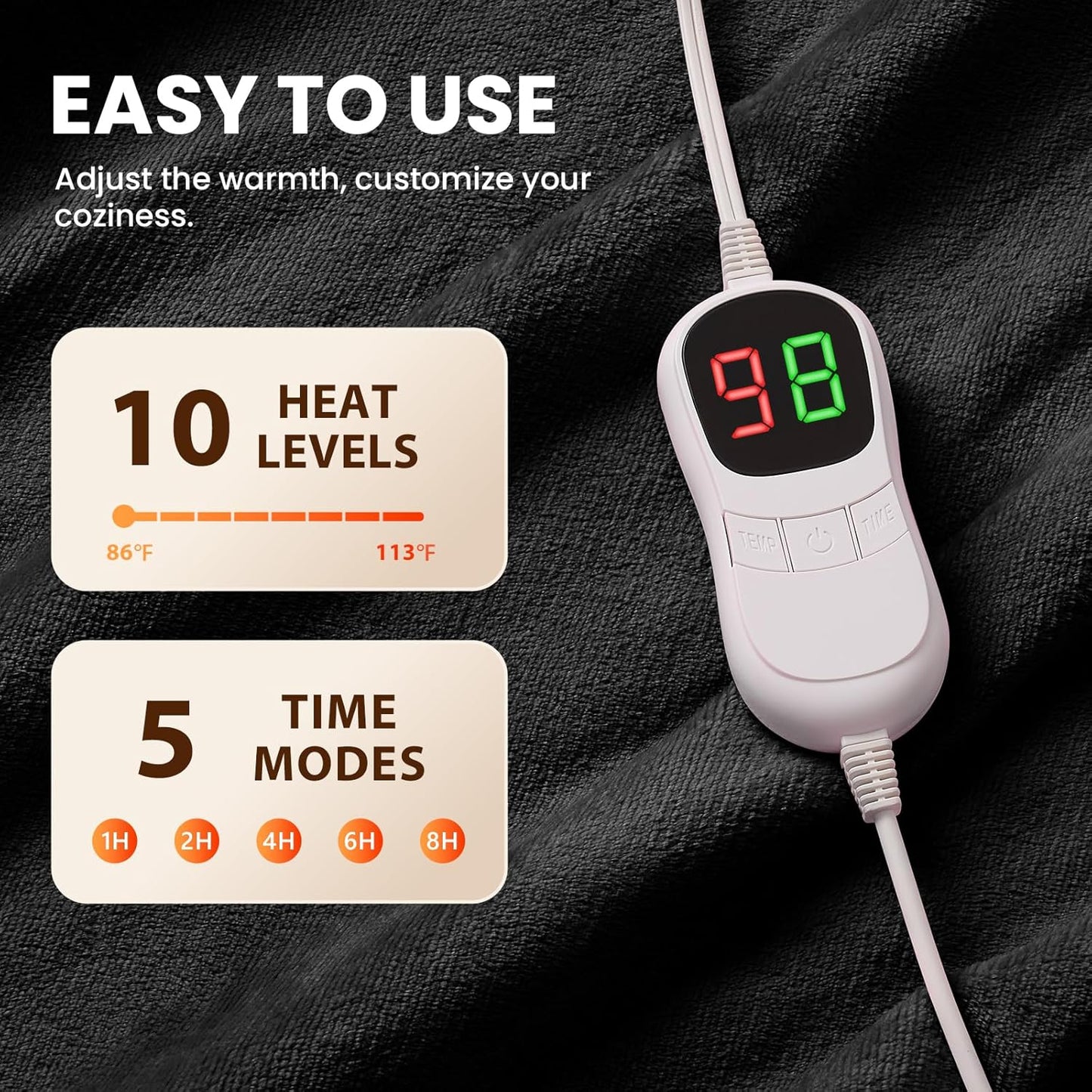 Heated Electric Blanket Wearable Throw - Heated Wearable Robe with Sleeves and Foot Pockets - Heating Blanket with 10-Level Heating Auto-Off Flannel Heated Hoodie for Adults(50''x75'', Black)