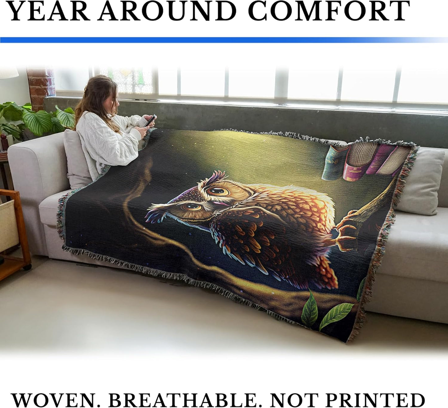 Pure Country Weavers Wisdom of Reading Time by Auclair Studio - Gift Tapestry Throw Blanket Woven from Cotton - Made in The USA (72x54)