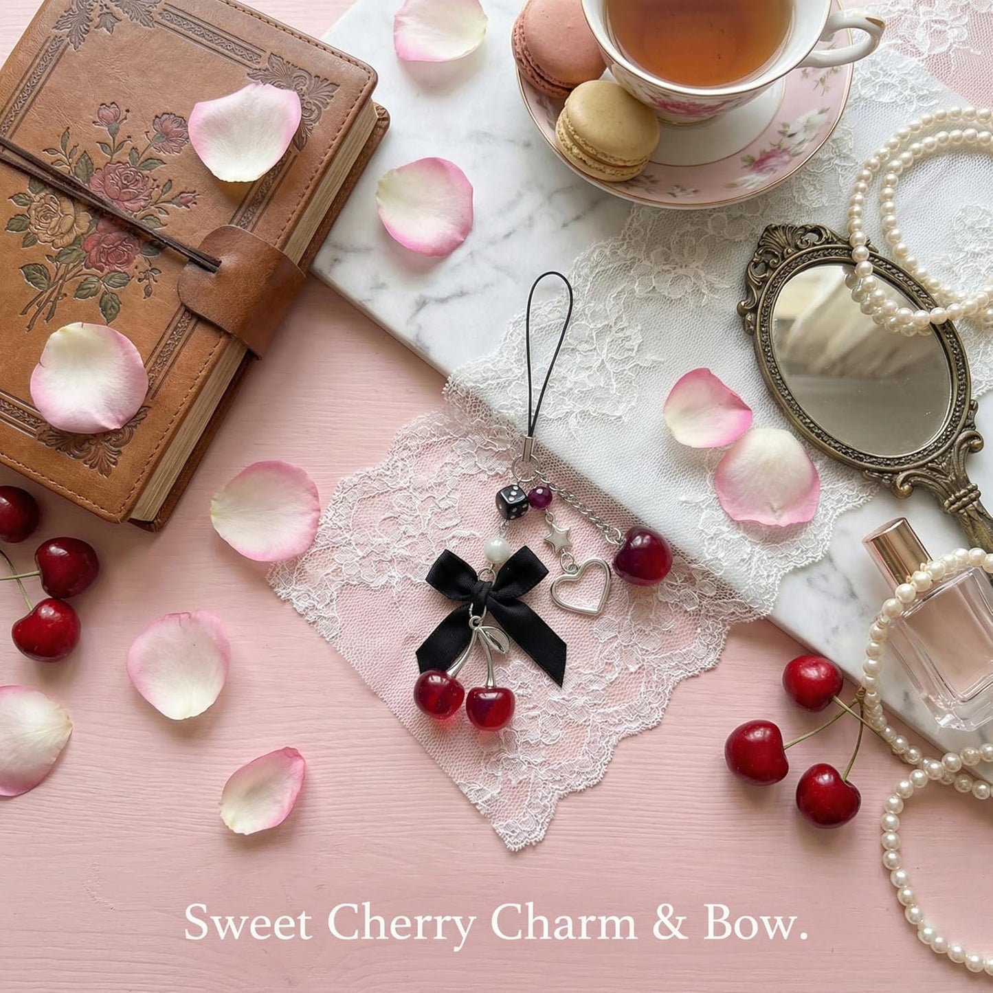 Phone Charms Strap Cute Cherry CellPhone Straps Aesthetic Pink Red Black BlueCherry Phone Chain for Camera Keychain Bag Pendant Decor Gift